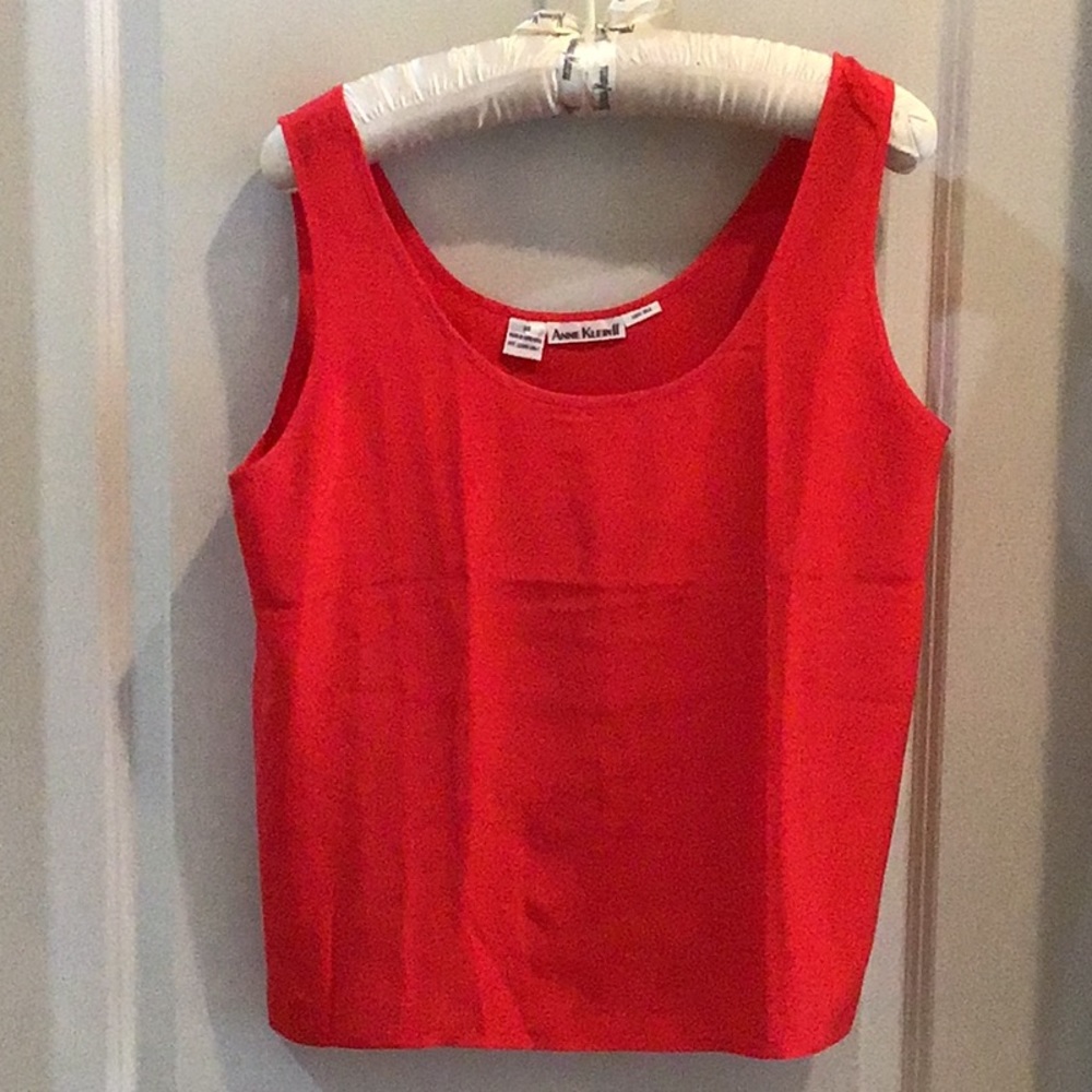 Anne Klein II red silk scoop neck tank, Sz 14